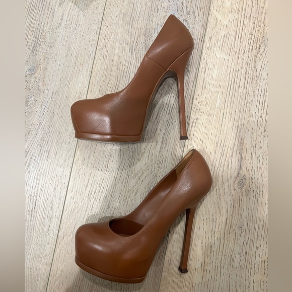 Yves Saint Laurent Brown Leather Tribtoo Platform Pumps Size 37.5 - Picture 7 of 12